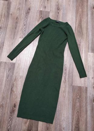 Облягаюче плаття в рубчик, зелений колір1 фото