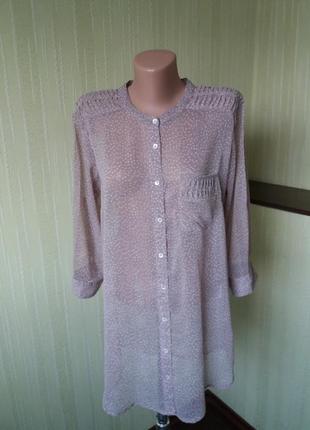 Трендова шифонова блуза сорочка в горошок в нюдовом кольорі від karen by simonsen