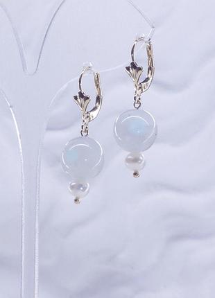 Серьги адуляр + жемчуг натуральный камень
