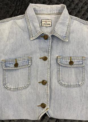 Вінтаж сорочка джинсова укорочена на зав'язках7 фото
