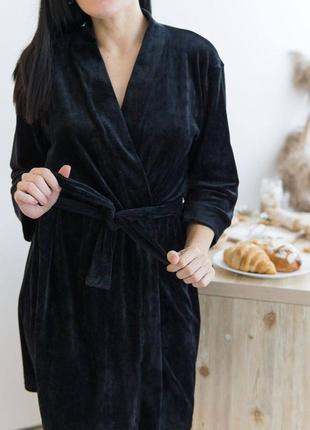 Розкішний велюровий халат,  чорний оксамитовий халат/ велюровый халат, бархатный4 фото