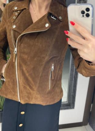 🧥замшевая коричневая кожаная куртка косуха esmara/натуральная замшевая косуха весна-осень🧥4 фото