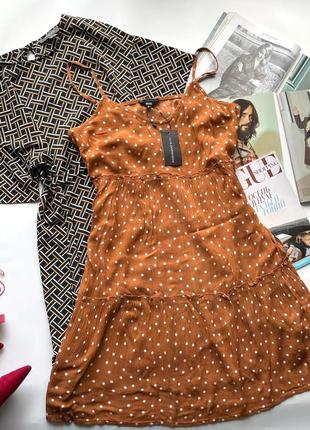 👗чудесное новое светло коричневое платье миди в горох/свободное летнее платье в горошек👗5 фото