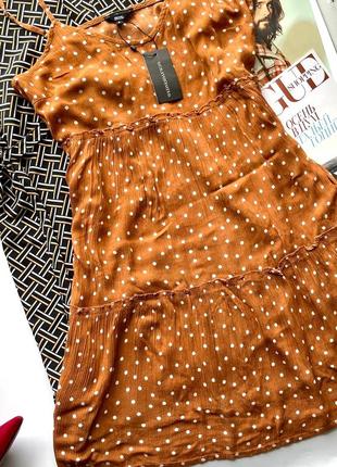 👗чудесное новое светло коричневое платье миди в горох/свободное летнее платье в горошек👗7 фото