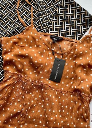 👗чудесное новое светло коричневое платье миди в горох/свободное летнее платье в горошек👗9 фото