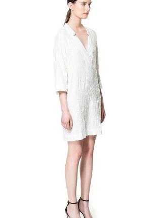 Красивое белое мини платье, туника  из вискозы в пайетки zara