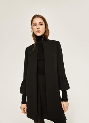 Чёрное пальто без застёжек, накидка zara с рукавом 3/4 p.m