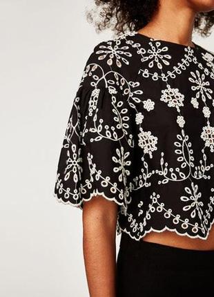 Zara вышитая укороченная блуза с пышными рукавами3 фото