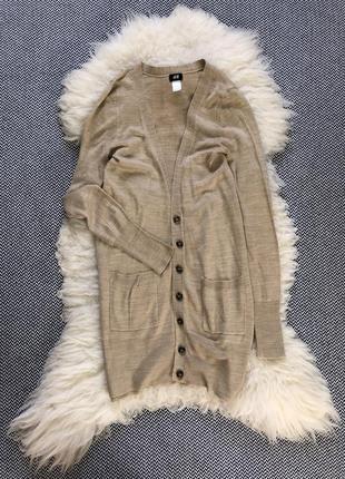 Вязаный кардиган миди удлинённый беж кофта пуговки дерево бежевый