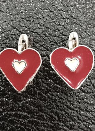 Детские серебряные серьги сердечки с заливкой эмалью4 фото