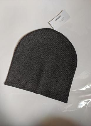 Бавовняна шапка в рубчик, 54-58рр. колір антрацит1 фото