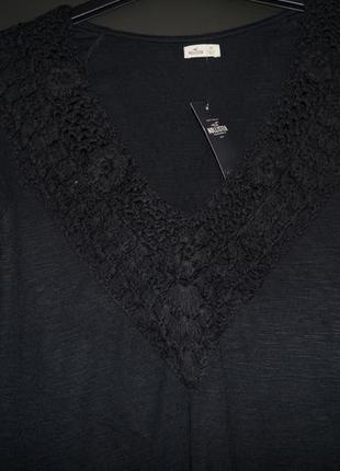 Hollister кофточка з мереживом оригінал блуза чорна холлистер реглан чорна9 фото