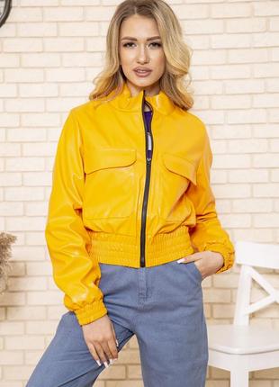 Женская куртка укороченная из экокожи цвет желтый 1