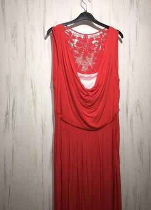 Красное трикотажное длинное платье2 фото