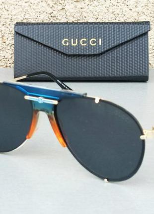 Gucci очки капли солнцезащитные черные с синим2 фото