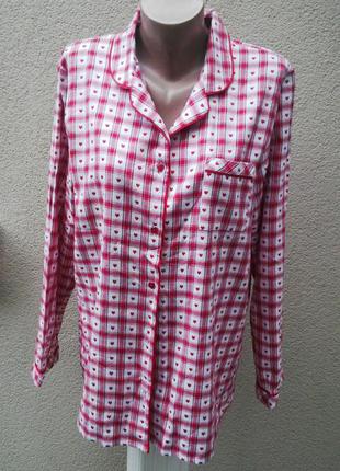 Новый пижамный жакет(пиджак)рубашка,белье ночное, в красно-белую клетку и сердечки, хлопок