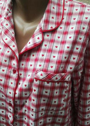 Новий піжамний жакет(піджак)сорочка,білизна нічний, в червоно-білу клітинку і сердечка, бавовна2 фото