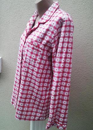 Новий піжамний жакет(піджак)сорочка,білизна нічний, в червоно-білу клітинку і сердечка, бавовна3 фото