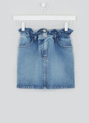 Брендовая стильная джинсовая юбка для девочки matalan великобритания резинка со сборками