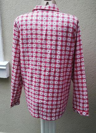 Новий піжамний жакет(піджак)сорочка,білизна нічний, в червоно-білу клітинку і сердечка, бавовна4 фото