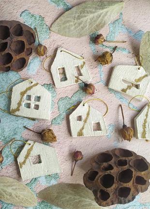 Набор керамических подвески домиков домов скадинавский стиль подарок хюгге1 фото
