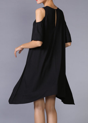 Сукня силует трапеція з асиметричним низом і короткими рукавами, по плечах вирізи, м4 фото