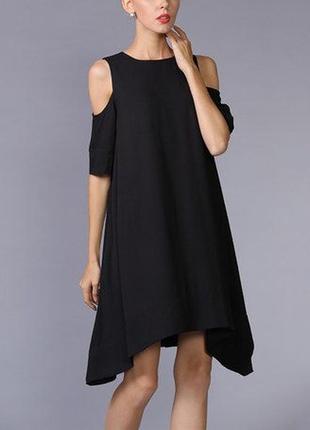 Сукня силует трапеція з асиметричним низом і короткими рукавами, по плечах вирізи, м7 фото