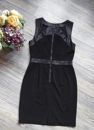 Шикарное женское черное платье сарафан с кожаными вставками р.44/464 фото