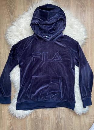 Мягкая плюшевая кофта кенгурушка велюр fila