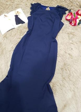 Нарядное вечернее платье в пол макси длинное темно-синее chiara forthi