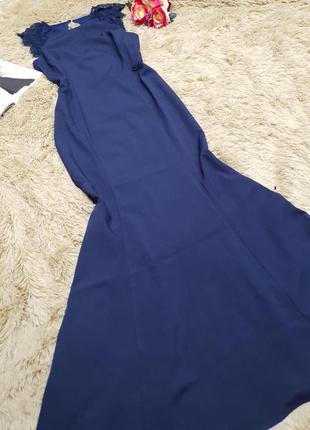 Нарядное вечернее платье в пол макси длинное темно-синее chiara forthi3 фото