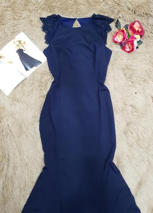 Нарядное вечернее платье в пол макси длинное темно-синее chiara forthi2 фото