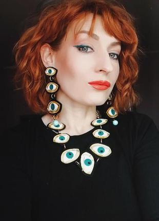 Оригинальные серёжки и ожерелье глаза