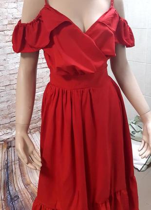 Літня сукня, червона сукня, червона сукня, сарафан, стильна сукня, сукня міді2 фото