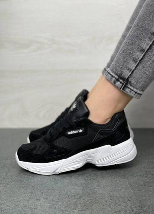 Жіночі кросівки adidas falcon black white | жіночі чорні кросівки адідас