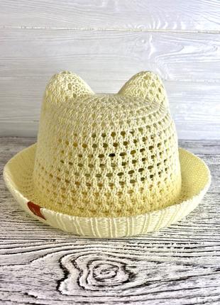 Дитяча сонцезахисна річна бавовняна капелюх панама з вушками кремова6 фото