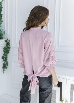 Розовая блуза с присборенными рукавами2 фото