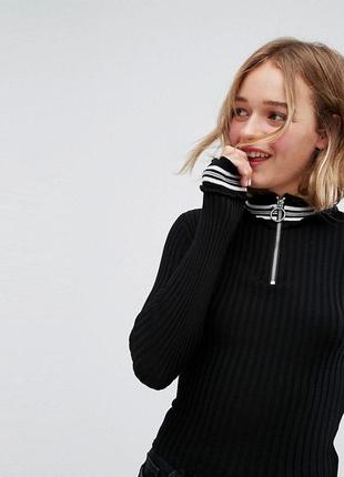 Кофта на молнии monki трендовая водолазка asos с молнией джемпер в рубчик half zip1 фото