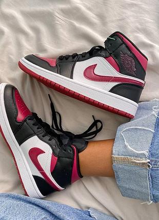 Кроссовки jordan 1 retro mid maroon black
