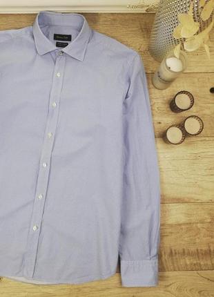 Фирменная шикарная нежно голубая рубашка в красивый принт massimo dutti 100% коттон3 фото
