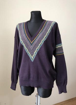 Gabicci лиловый джемпер мыс орнамент шерсть италия этно бохо винтаж ретро