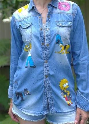 Джинсовая рубашка р.с симпсоны ручная роспись
