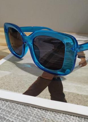 Красивые очки солнцезащитные большие синие тренд прозрачные квадратные6 фото