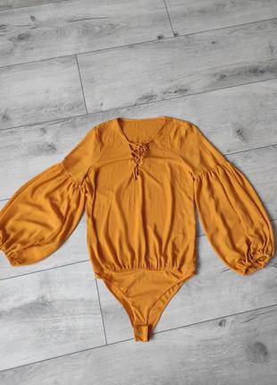 Шикарный шифоновый боди zara  на шнуровке с объемными рукавами