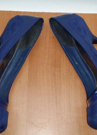 Лодочки туфли на каблуке с тупым носом ярко-синего цвета электрик  dorothy perkins8 фото