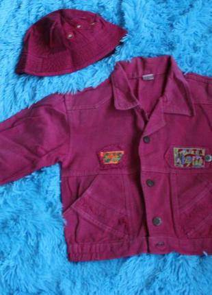 Джинсова куртка бордового кольору + панамка