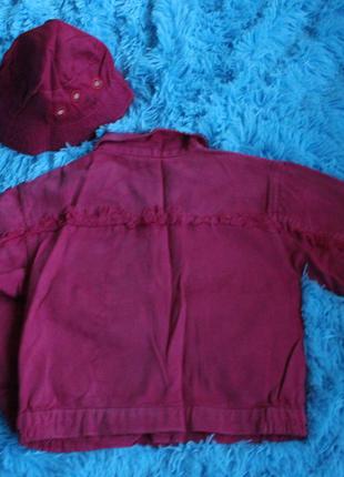 Джинсовая куртка бордового цвета + панамка4 фото