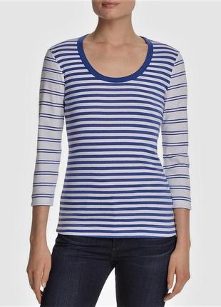 Базовый лонгслив футболка (сша) , с рукавами 3/4 в сине-белую полоску с круглым вырезом s1 фото