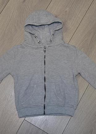 Серая кофта с карюшоном на змейке на зипке на 3-4 года primark