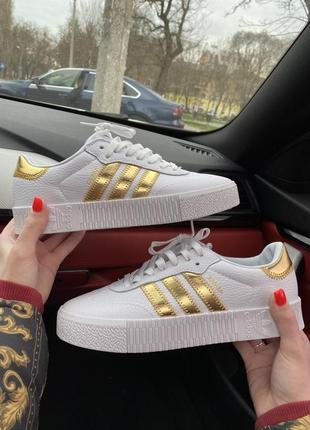 Adidas samba white gold, женские кроссовки адидас самба